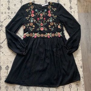 ZARA EMBROIDERED BLACK DRESS